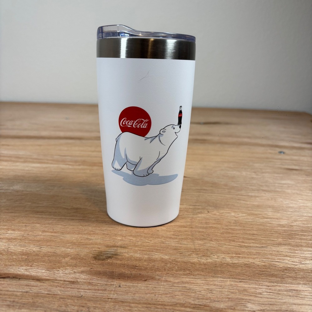 Coca-Cola Polar Bear 20oz Stainless Steel Insulated Tumbler Travel Mug White